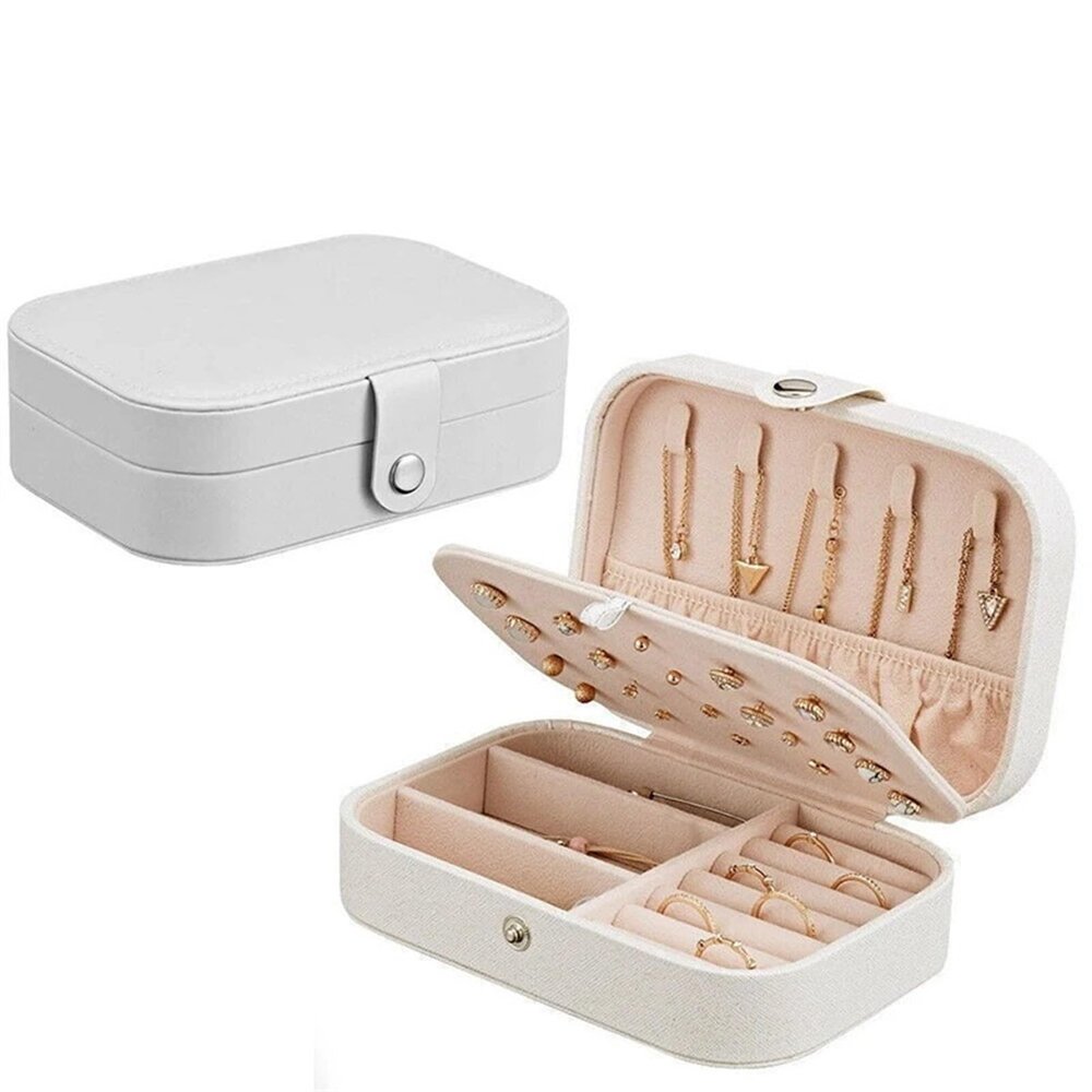 GAJUST Portable Jewelry Box Lightweight Jewelry Organizer Display Travel Jewelry Case Boxes Waterproof Leather Storage Box Pink/White (Color : White)