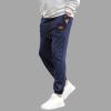 QWENTMTNTY Mens Elastic Waist Pants Cotton Loose Fit Big and Tall Drawstring Sweatpants Comfy Athletci Trousers with Pockets Navy view 2