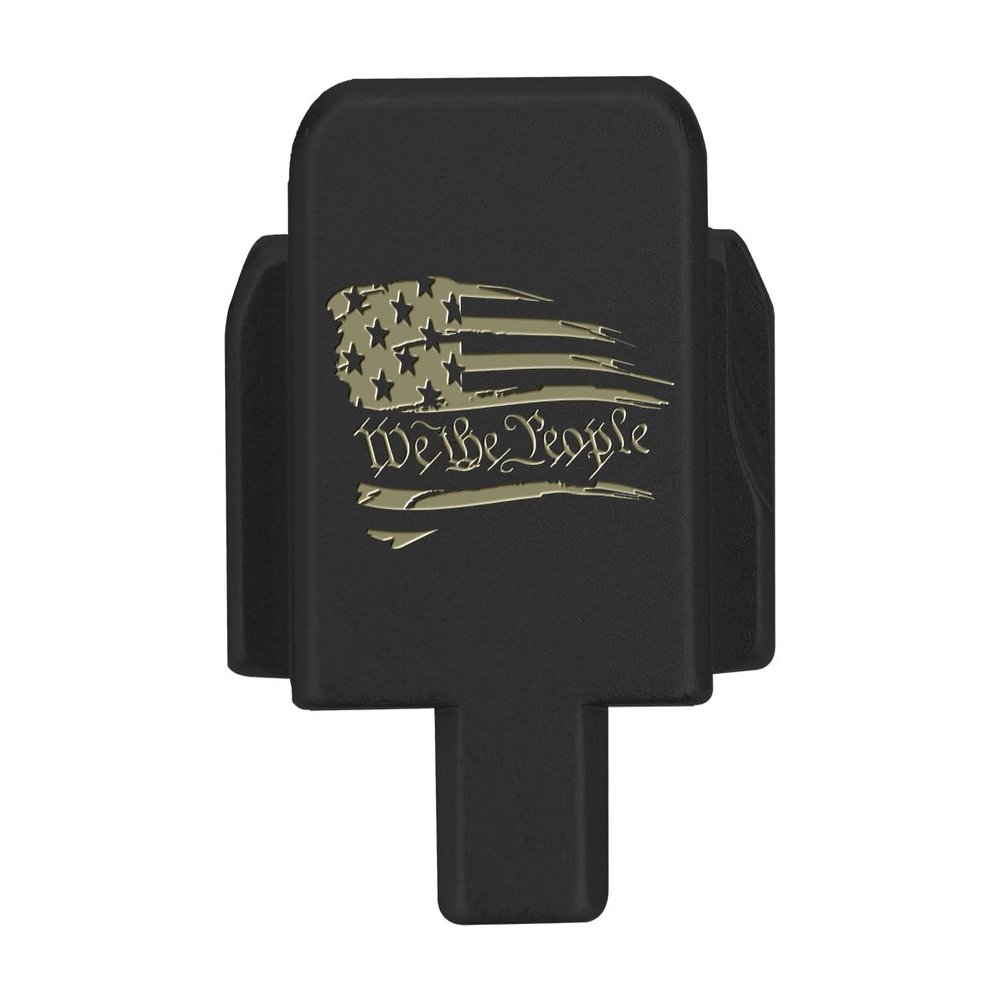 NDZ Performance Slide Cover Back Plate for Sig P320 Series 9 mm .40 .357 .45 ACP, Black Aluminum with Flat Dark Earth Laser Engraved US Flag Patriotic Images - We The People Flag