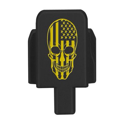 NDZ Performance Slide Cover Back Plate for Sig P320 Series 9 mm .40 .357 .45 ACP, Black Aluminum with Light Gold Laser Engraved US Flag Patriotic Images - US Flag Skull