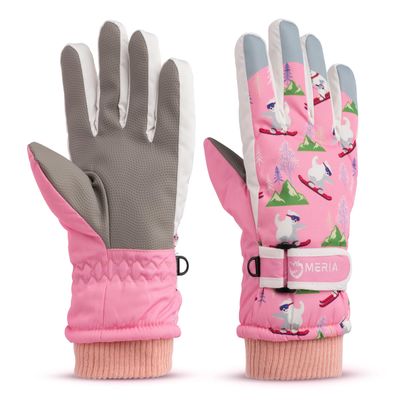 NMERIA Playful Paws Kids Winter Gloves: Water-Resistant Snow & Ski Gloves for Boys & Girls Ages 7-13 - One Size Fits All! (Bear Collection)