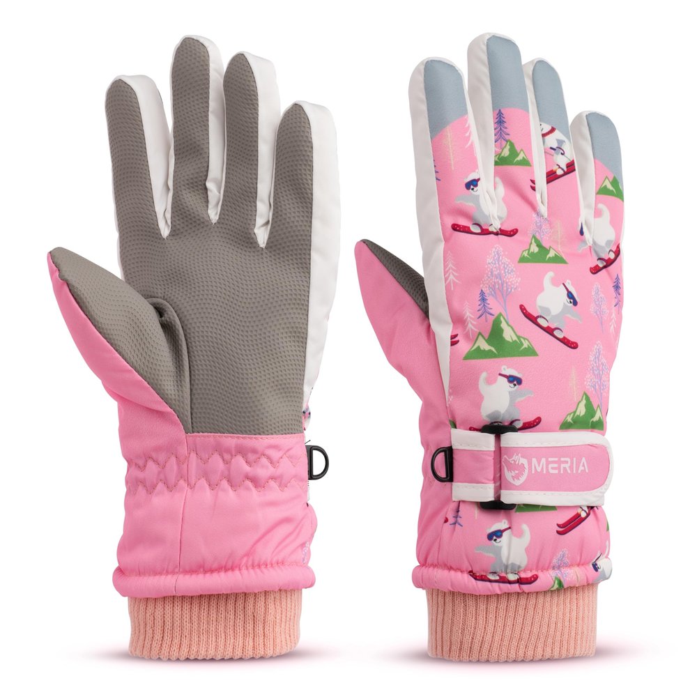 NMERIA Playful Paws Kids Winter Gloves: Water-Resistant Snow & Ski Gloves for Boys & Girls Ages 7-13 - One Size Fits All! (Bear Collection)