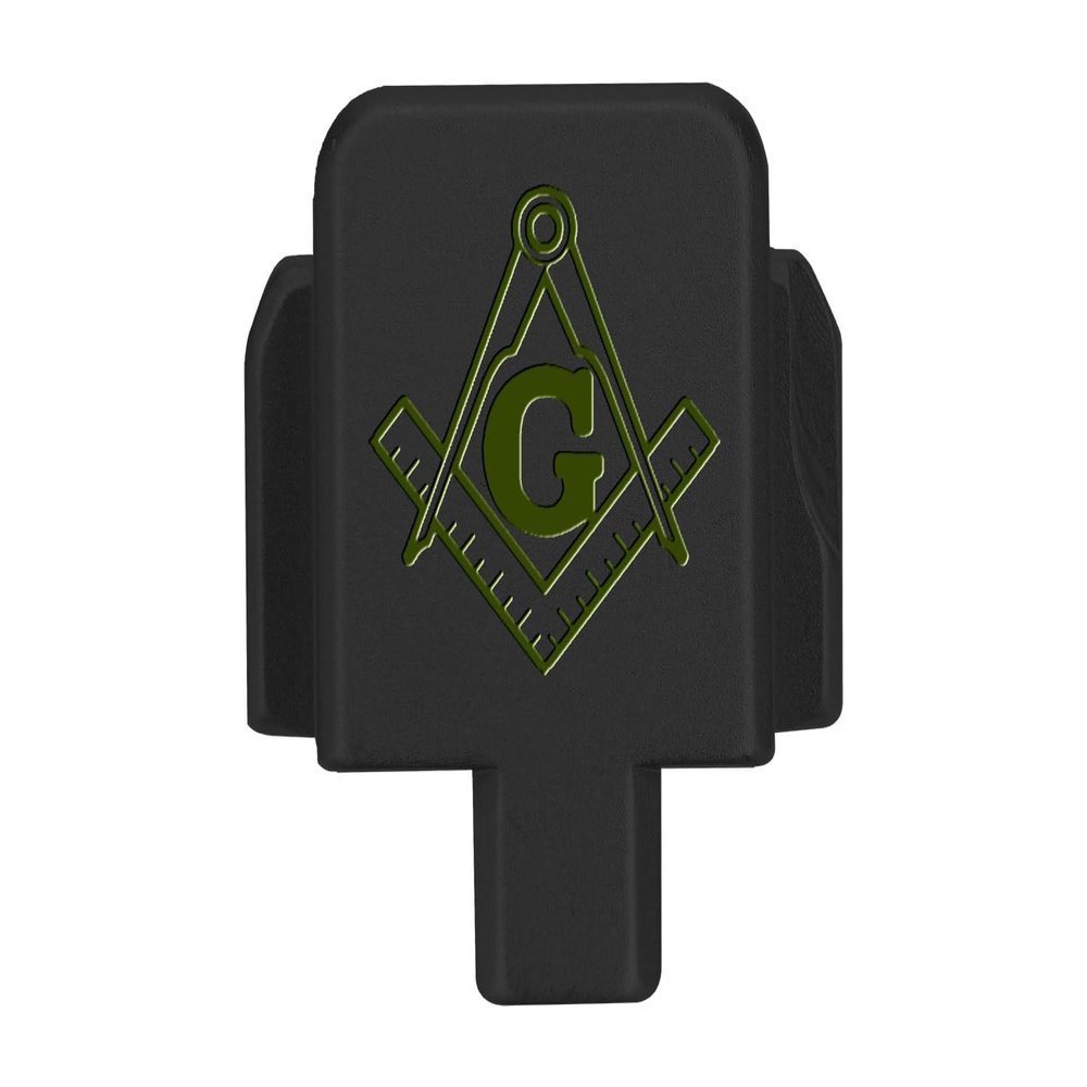 NDZ Performance Slide Cover Back Plate for Sig P320 Series 9 mm .40 .357 .45 ACP, Black Aluminum with Olive Drab Green Laser Engraved Popular Images - Masonic Square and Compass