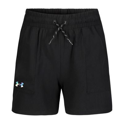 Under Armour Girls' Active Woven Shorts, Moisture-Wicking 4-Way Stretch Fabric, Outdoor Collection, Base Black, YXL