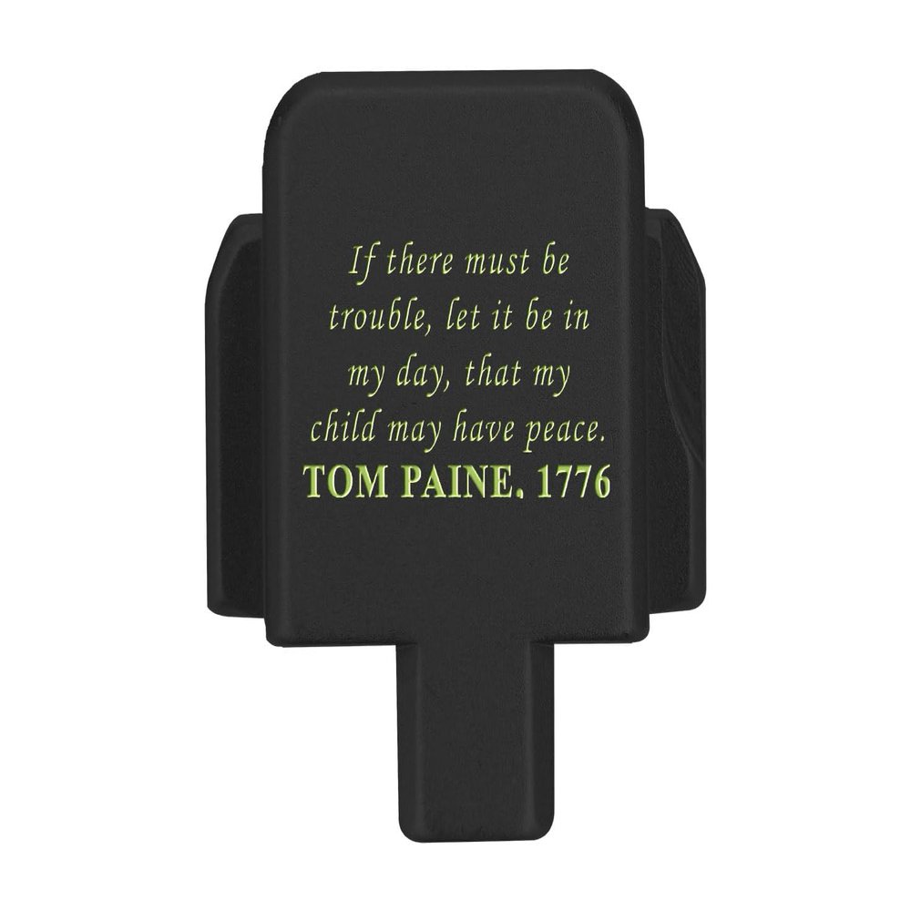 NDZ Performance Slide Cover Back Plate for Sig P320 Series 9 mm .40 .357 .45 ACP, Black Aluminum with Light Green Laser Engraved Patriotic Images - Thomas Paine