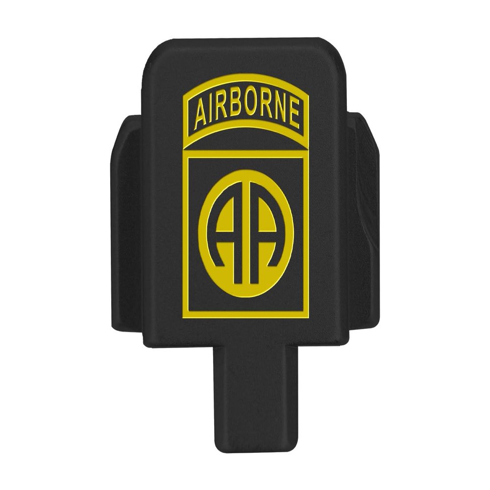 NDZ Performance Slide Cover Back Plate for Sig P320 Series 9 mm .40 .357 .45 ACP, Black Aluminum with Light Gold Laser Engraved Patriotic Images - Airborne 82nd