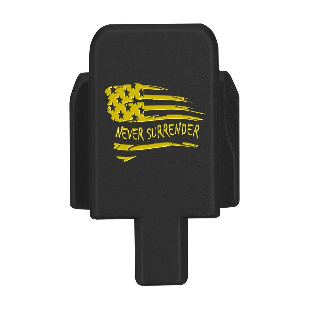 NDZ Performance Slide Cover Back Plate for Sig P320 Series 9 mm .40 .357 .45 ACP, Black Aluminum with Light Gold Laser Engraved US Flag Patriotic Images - Never Surrender Dist Flag