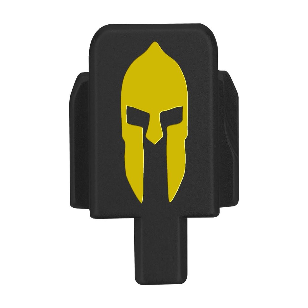 NDZ Performance Slide Cover Back Plate for Sig P320 Series 9 mm .40 .357 .45 ACP, Black Aluminum with Light Gold Laser Engraved Patriotic Images - Spartan Helmet 1