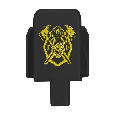 NDZ Performance Slide Cover Back Plate for Sig P320 Series 9 mm .40 .357 .45 ACP, Black Aluminum with Light Gold Laser Engraved US Flag Patriotic Images - Fire Department Axe Mask