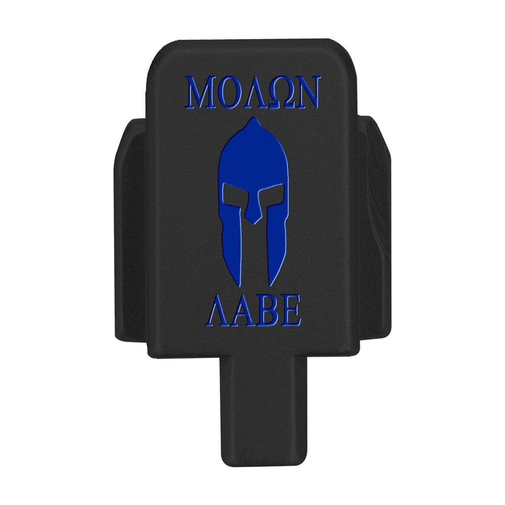 NDZ Performance Slide Cover Back Plate for Sig P320 Series 9 mm .40 .357 .45 ACP, Black Aluminum with Dark Blue Laser Engraved Patriotic Images - Molon Labe Helmet 2