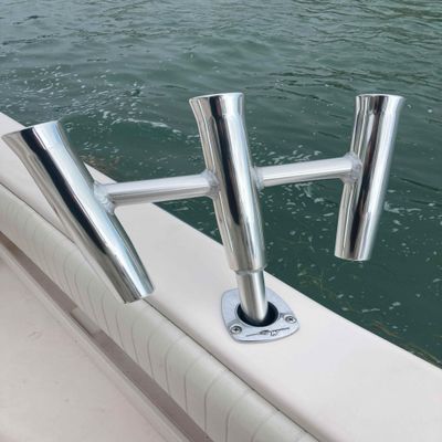3-Way Fishing Rod Holder - 10" Flared Tulip - Kite Rod Holder - Polished Aluminum