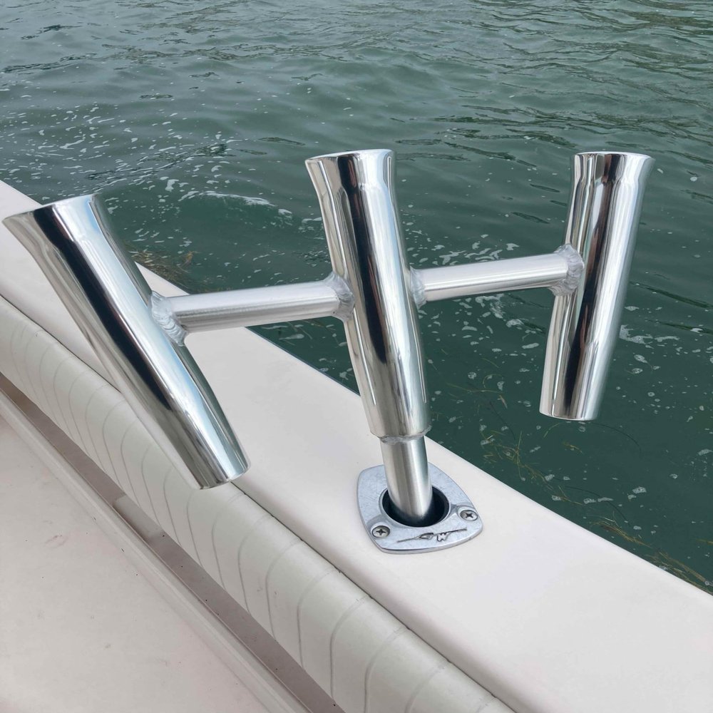 3-Way Fishing Rod Holder - 10" Flared Tulip - Kite Rod Holder - Polished Aluminum