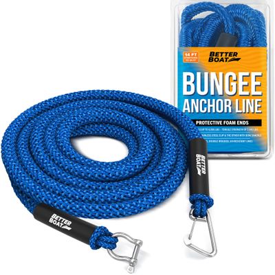 Bungee Anchor Rope, Elastic Snubber Anchor Line, 14 ft to 25 ft Stretch, Blue, for Boats and Anchors