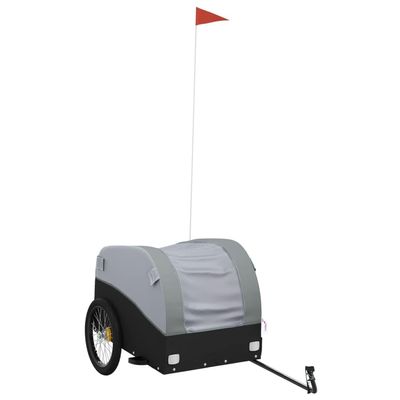 vidaXL Bike Trailer Black/Gray - Iron Bicycle Cart for Heavy Goods - 99.2 lb Capacity, Tow Bar & Safety Flag Included - 49.6 x 24.8 x 24.8