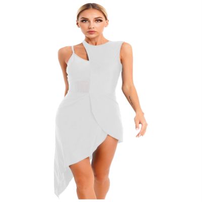 Hedmy Womens Adult Modern Contemporary Dancewear Lyrical Ballet Latin Dress Figure Ice Skating Dance Costume White Small