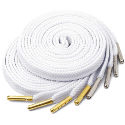 YJRVFINE Solid Flat Shoe Laces: Metal Tips Thick Shoelaces for Sneakers White 51 Inch 2 Pair