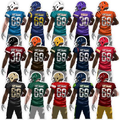 Personalized Custom Football Player Jerseys Sticker Custom Team Name & Numbers Sticker Helmet Stick Waterproof Vinyl Sticker for Water Bottle Cars Laptops Phone Gifts for Adults Kids Boys Ver 2