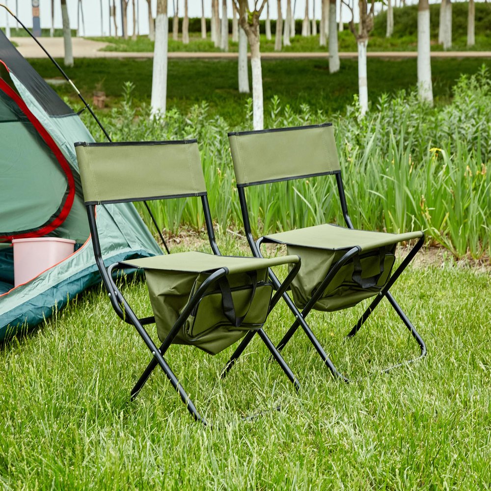 2 Pcs Folding Outdoor Chair with Storage Bag, Portable Chair for Indoor, Outdoor Camping, Picnics and Fishing,Green