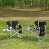 2 Pcs Padded Folding Outdoor Chair with Side Table and Storage Pockets,Lightweight Oversized Directors Chair for Indoor, Outdoor Camping, Picnics and Fishing,Black,Grey view 1