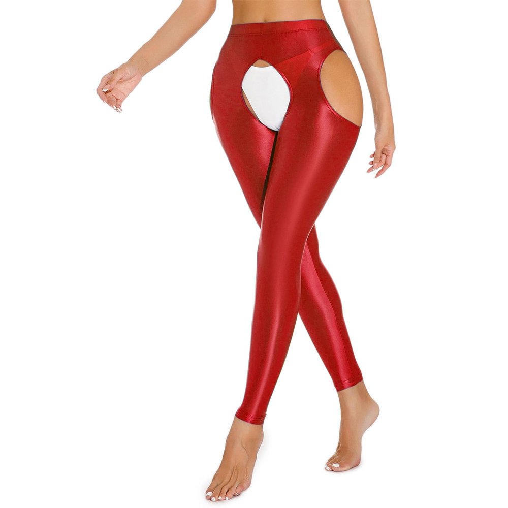 Zaldita Women's Semi Opaque Shiny Oil Stockings Pantyhose Leggings Hollow Out Toeless Tights Pants Red&TypeA X-Large