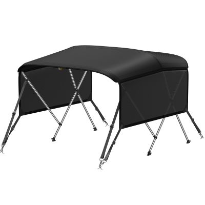 KAKIT Bimini Tops with Mesh Sidewalls Support Poles for Boats Marine Grade Canvas Top Includes 2 Straps Storage Boot 1 Inch Aluminum Frame(3 Bow 6'L x 46" H x 61"-66" W,Black)