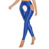Oyolan Women's Glossy Cutout Opaque Pantyhose High Waist Stockings Gym Yoga Leggings Tights Blue Medium view 2