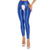 Oyolan Women's Glossy Cutout Opaque Pantyhose High Waist Stockings Gym Yoga Leggings Tights Blue Medium view 3