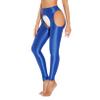 Oyolan Women's Glossy Cutout Opaque Pantyhose High Waist Stockings Gym Yoga Leggings Tights Blue Medium view 4