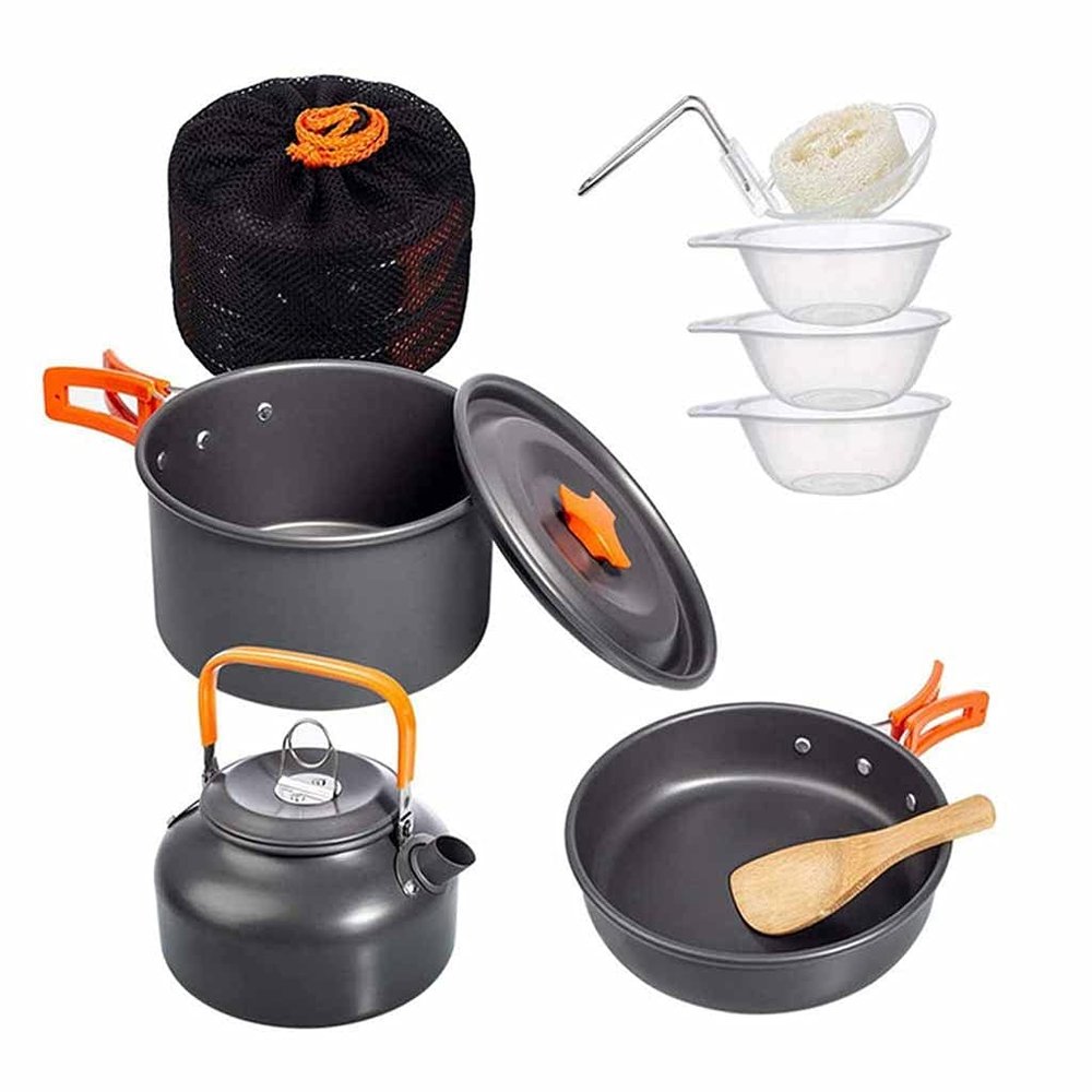 Portable Camping Pot Pan Kettle Lightweight Camping Cooking Set Outdoor Cookware Kit for Backapcking Hiking Picnic BBQ (Color : A) (A)