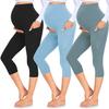 GROTEEN 3 Pack Women's Maternity Capri Leggings Over The Belly with Pockets Maternity Shorts Summer Pregnant Clothes Black/Light Blue/Turquoise Blue view 1