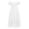 Sywiyi Kids Flower Girls Off Shoulder Prom Gown Chiffon Junior Bridesmaid Dress Wedding Pageant Maxi Dress 03 Ivory 6 Years view 1