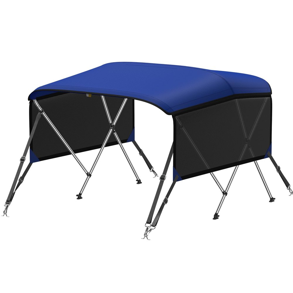 KAKIT Bimini Tops with Mesh Sidewalls Support Poles for Boats Marine Grade Canvas Top Includes 2 Straps Storage Boot 1 Inch Aluminum Frame(3 Bow 6'L x 46" H x 79"-84" W,Navy)