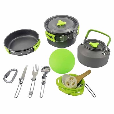 Camping Cookware Outside Camping Cooking Set Mess Kit with Flat-Bottomed Pot Kettle Chopping Board for Camping Picnic