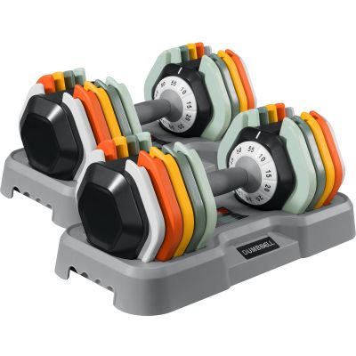 AOTOB 55 lbs (Pair) Adjustable Colorful Dumbbell Set, Dumbbells Adjust Weight with Anti-Slip Fast Adjust Turning Handle, Dumbbell Sets Adjusted for Men and Women, Dumbbells Pair for Home Gym Exercise