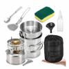 9pcs Stainless Steel Camping Cookware Mess Kit with Gasoline Stove Cooking Pot Pan Oil Bottle view 1