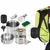 9pcs Stainless Steel Camping Cookware Mess Kit with Gasoline Stove Cooking Pot Pan Oil Bottle view 3