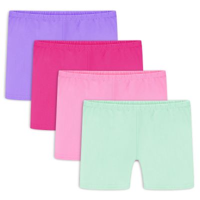 Auranso Girls Bike Shorts Cartwheel Cotton Biker Dance Under Dress Shorts Kids Clothes 4 Pack Purple-Rose Red-Pink-Green 9-10 Years