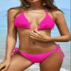 SHEKINI Women's Triangle Bikini Set Halter Sexy Bathing Suits String Low Waisted Two Piece Swimsuit (Neon Pink, L) view 3