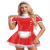 iiniim Womens Doll Collar Anime Cosplay French Apron Maid Fancy Dress A-line Costume with Necckring Red B 3X-Large view 1