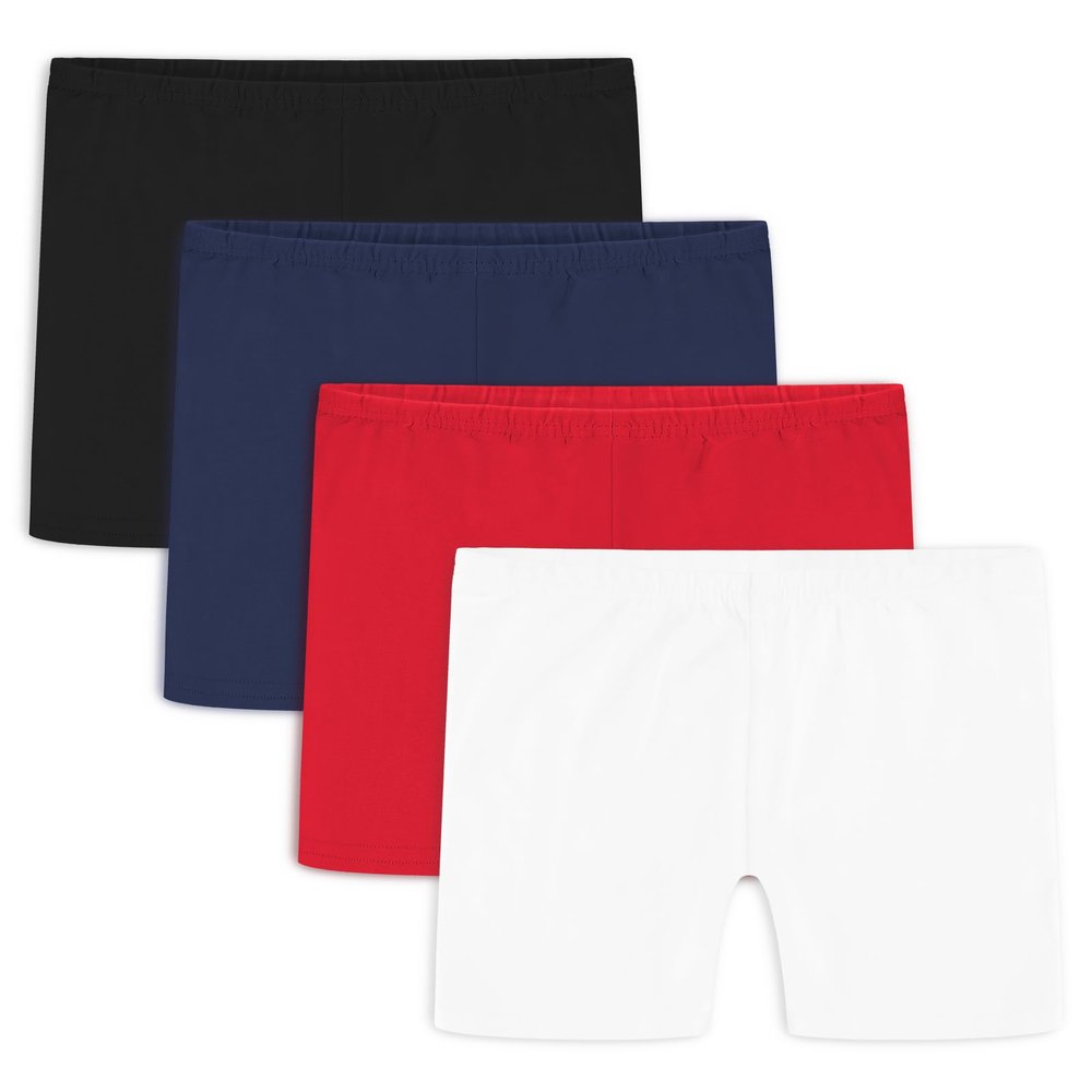 Auranso Girls Bike Shorts Cartwheel Cotton Biker Dance Under Dress Shorts Kids Clothes 4 Pack Black-Navy-Red-White 10-12 Years