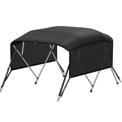 KAKIT Bimini Tops with Mesh Sidewalls Support Poles for Boats Marine Grade Canvas Top Includes 2 Straps Storage Boot 1 Inch Aluminum Frame(4 Bow 8'L x 54" H x 54"-60" W,Black)