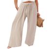 Geleglaer Womens Apricot Plus Size High Waisted Palazzo Pants - Flowy Wide Leg Linen Pants - Casual Loose Fit Long Pants With Drawstring view 1