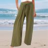 Dark Green Flowy Wide Leg Linen Pants for Womens High Waist Wide Leg Trousers Dark Green Plus Size High Waisted Palazzo Pants Dark Green Casual Loose Fit Long Pants with Drawstring view 2