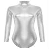 Miutii Women's Shiny Turtleneck Long Sleeve Leotard Gymnastics Leotards Bodysuit Dance Costumes Silver A Small view 1
