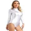 Miutii Women's Shiny Turtleneck Long Sleeve Leotard Gymnastics Leotards Bodysuit Dance Costumes Silver A Small view 4