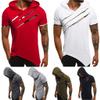 Mens Workout Tops with Hood Short Sleeve Gym Hip Hop Casual T-Shirt Lightweight Relaxed Stylish Muscle Athletic Streetwear Tees White view 3