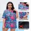 Halcurt Women's Plus Size Rash Guard Short Sleeve Swim Shirts with Tie Drawstring Half Zip UPF50+ Swimsuit Top Tropical Leafs 2X view 4