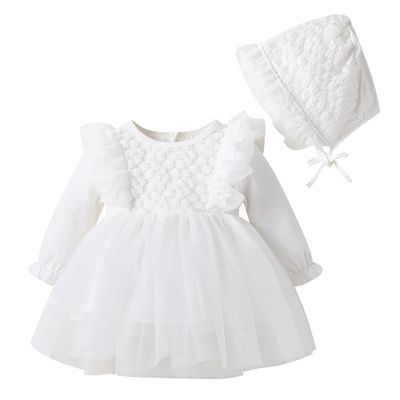 AFAVOM Infant Baby Girls Baptism Dress First Birthday Party Dress Toddler Flower Embroidered Lace Tulle Tutu Dress Princess Formal Pageant Photo Shoot Communion Outift White-Ruffle 6-9 Months