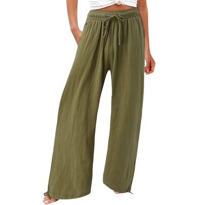 Dark Green Casual Loose Fit Long Pants for Womens Dark Green Plus Size High Waisted Palazzo Pants Dark Green Flowy Wide Leg Linen Pants High Waist Wide Leg Trousers with Drawstring