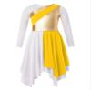 CHICTRY Girls Liturgical Worship Praise Dance Dress Gold Color Block Irregular Hem Lyrical Dance Performance Costume A1 Yellow 14 Years view 3